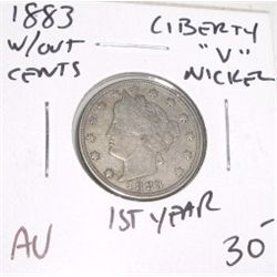 1883 *RARE-1ST YEAR* LIBERTY "V" NICKEL *RARE AU HIGH GRADE* RED BOOK VALUE IS $30.00+!! COIN CAME O