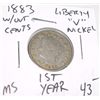 Image 1 : 1883 *RARE-1ST YEAR* LIBERTY "V" NICKEL *RARE MS HIGH GRADE* RED BOOK VALUE IS $43.00+!! COIN CAME O