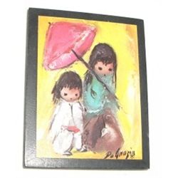 DEGRAZIA MAGNET SIGNED "DEGRAZIA" *INDIAN CHILDREN IN THE RAIN*!! MAGNET CAME OUT OF SAFE!!