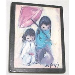DEGRAZIA MAGNET SIGNED "DEGRAZIA" *INDIAN GIRLS W/ UMBRELLA*!! MAGNET CAME OUT OF SAFE!!
