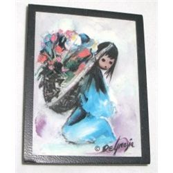 DEGRAZIA MAGNET SIGNED "DEGRAZIA" *INDIAN GIRL W/ CAPOOSE CARRYING FLOWERS*!! MAGNET CAME OUT OF SAF