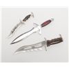 Image 5 : Lot of 3 Fantasy knives with leather sheaths and a  large Fantasy sword with leather sheath; all in