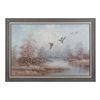 Image 1 : Original oil on canvas of mallards coming in for a  landing, nicely framed, signed by what appears t