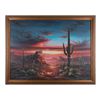 Image 1 : Large framed oil on canvas by B. Duggan of Desert  Scene at Sunset, approx. 42” x 53” showing  brill