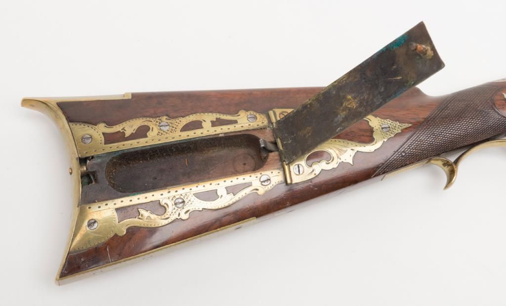 Flintlock half stock rifle, .36 cal., 43” browned octagon barrel with ...