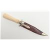 Image 1 : Beautiful clip point Sheffield style knife  accompanied by a leather sheath with metal tip and  thro