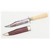 Image 2 : Beautiful clip point Sheffield style knife  accompanied by a leather sheath with metal tip and  thro