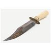 Image 8 : Beautiful clip point Sheffield style knife  accompanied by a leather sheath with metal tip and  thro