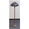 Image 1 : Stained glass floor lamp, approx. 5 feet tall, art  deco style with copper and onyx base.      Est.: