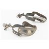 Image 2 : Mexican style pair of spurs, unmarked with  engraved silver panels including the four card  suits, j