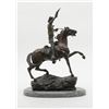 Image 1 : Polychrome bronze of a cowboy shooting a revolver  standing up in saddle, mounted on marble base, a
