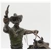 Image 2 : Polychrome bronze of a cowboy shooting a revolver  standing up in saddle, mounted on marble base, a
