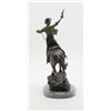 Image 4 : Polychrome bronze of a cowboy shooting a revolver  standing up in saddle, mounted on marble base, a