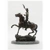 Image 5 : Polychrome bronze of a cowboy shooting a revolver  standing up in saddle, mounted on marble base, a