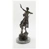 Image 6 : Polychrome bronze of a cowboy shooting a revolver  standing up in saddle, mounted on marble base, a