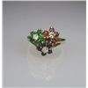 Image 2 : Wonderful Fine Quality Ruby, Emerald, Blue  Sapphire and Diamond Ring in multi-flower design  with 1