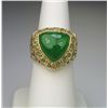 Image 1 : Amazing Apple Green Jade Ring with approx. 6.00  carat triangular shaped cabochon Jade surrounded  b
