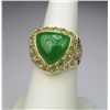 Image 3 : Amazing Apple Green Jade Ring with approx. 6.00  carat triangular shaped cabochon Jade surrounded  b