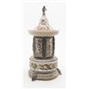 Image 1 : Reuge very ornate porcelain and metal musical  lighter display, approx. 14” tall and 7” in  diameter