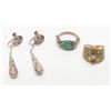 Image 2 : Lot of antique jewelry including one stick pin  with a green stone; one charm bracelet with some  of
