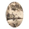 Image 2 : Patriotic Metal colored desk top frame dated 1917  with old photo of a cowboy with horse, approx.  8