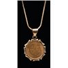 Image 2 : Mexican 2-1/2 Peso gold piece in old rose gold  bezel with chain dated 1945 with mount and chain  of