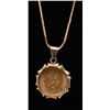 Image 3 : Mexican 2-1/2 Peso gold piece in old rose gold  bezel with chain dated 1945 with mount and chain  of