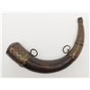 Image 1 : Older Arabic horn powder flask with decorated  brass end pieces, approx. 14” overall; great  patina!