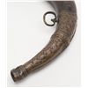 Image 3 : Older Arabic horn powder flask with decorated  brass end pieces, approx. 14” overall; great  patina!