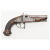 Image 1 : Un-marked percussion single shot pistol, .48 cal.,  4” octagon barrel, checkered wood stock, iron  m
