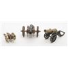 Image 1 : Lot of 3 miniature cannons including a brass  cannon with iron carriage, approx. 18” long, 8” in  he