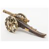 Image 7 : Lot of 3 miniature cannons including a brass  cannon with iron carriage, approx. 18” long, 8” in  he