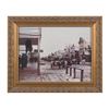 Image 1 : Beautifully framed color photo copy of an old  Western town street scene with longhorn cattle and  w