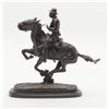 Image 1 : Re-cast of Remington bronze of galloping soldier  on horseback, approx. 10-1/2” in height on marble