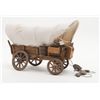 Image 1 : Hand-made wooden and cloth display case size  Conestoga wagon approx. 15” long, 10” tall and 6”  wid