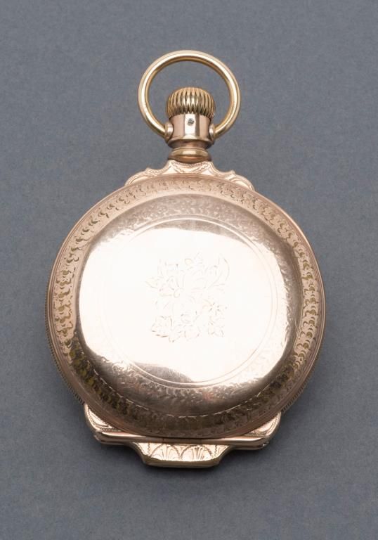 Elgin pocket watch, gold filled case, 17 jewels, floral face and floral