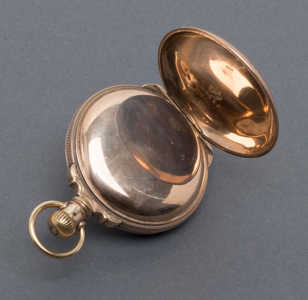 Elgin pocket watch, gold filled case, 17 jewels, floral face and floral