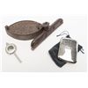 Image 3 : Lot of misc. antique items including an old  Sensible No. 2 iron, a J.C. Higgins hand warmer, a  gla