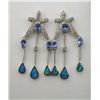 Image 1 : Colorful Vintage Style Dangle Tanzanite, Opal and  Diamond Earrings with 6 oval Tanzanites and 6  na