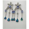 Image 2 : Colorful Vintage Style Dangle Tanzanite, Opal and  Diamond Earrings with 6 oval Tanzanites and 6  na