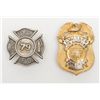 Image 1 : City of LA Fire Dept.  Retired Engineer badge and  L.A.F.D. #79 cap badge.     Est.:  $150-$300.