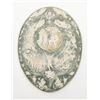 Image 1 : Beautiful large Milton shield made from crushed  marble, green with angels in relief, approx. 33”