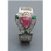 Image 1 : Carved ruby mounted in sterling silver with 3  cabazon emeralds mounted in sterling silver and is  n