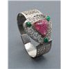 Image 2 : Carved ruby mounted in sterling silver with 3  cabazon emeralds mounted in sterling silver and is  n
