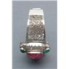 Image 3 : Carved ruby mounted in sterling silver with 3  cabazon emeralds mounted in sterling silver and is  n