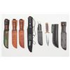Lot of six military knives and extra sheath.  The  lot includes KA-BAR marked commemorative knives