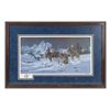 Image 1 : Limited edition painting showing Indians in snow.   Beautifully framed and matted.  Hand signed with