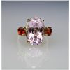 Amazing 11.74 carat Pink Kunzite and Fine Orange  Sapphire Ring with lovely oval cushion cut Kunzite