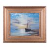 Image 3 : Lot consisting of a framed oil painting on board  of a ship, approx. 25” x 28” with checkering to  t