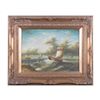 Image 5 : Lot consisting of a framed oil painting on board  of a ship, approx. 25” x 28” with checkering to  t